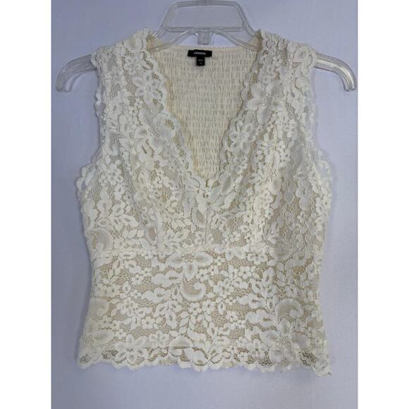 Express Tops - Vintage Express Y2K 90’s Babydoll Lace Sleeveless Tank Top Ivory Size XS